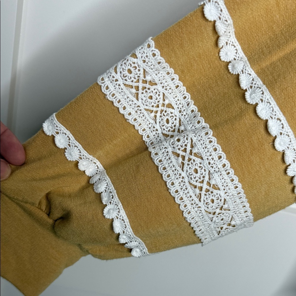 7th Ray Mustard Lace Sleeve Sweatshirt - Picture 7 of 11